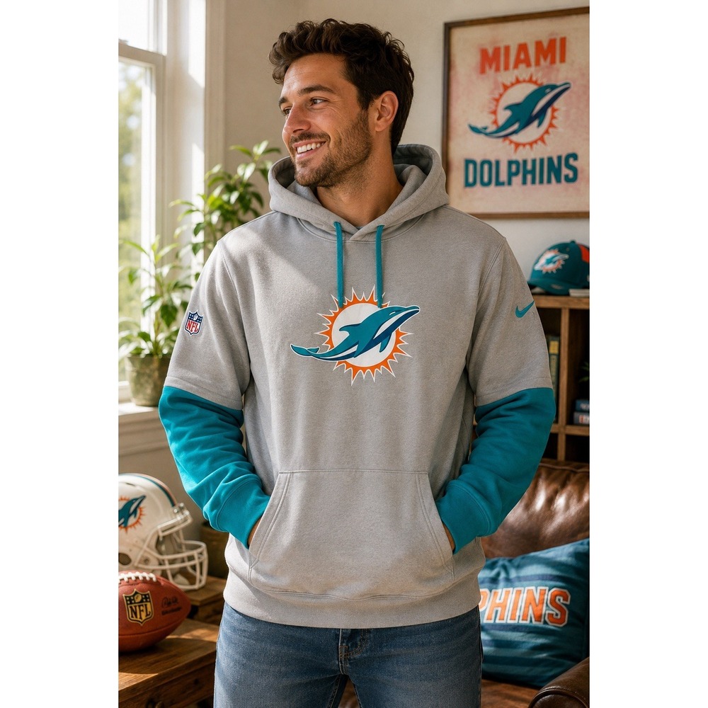 Nike Miami Dolphins Hoodie Mens 3XL Gray Aqua NFL Pullover NWT FQ9999-053